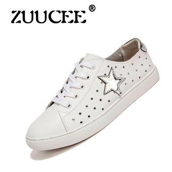 ZUUCEE Spring and summer new stars hollow female fashion breathable leather lace with small white shoes leisure?silver?  