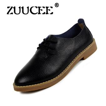 ZUUCEE Spring shoes British wind small leather shoes female leather flat shoes single shoes casual shoes spring shoes flat shoes(BLACK)  