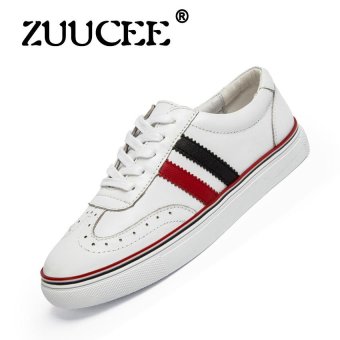 ZUUCEE The first layer of leather lace with casual flat shoes sports shoes women Korean version of the low back to help small white shoes(white)  