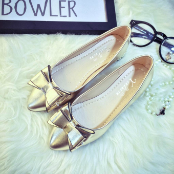 ZUUCEE Women's Fashion Pointed Flat Shoes Bow Single Shoes (Gold) - intl  