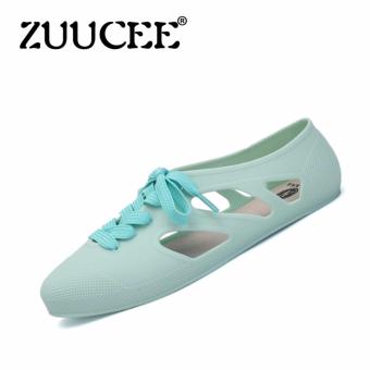 ZUUCEE Women's fashion Summer Sandals Plastic Jelly Flat Shoes Breathable Hollow Shoes (Green) - intl  