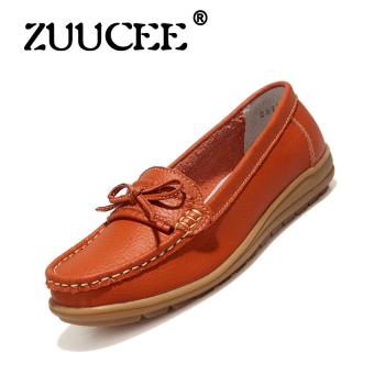 ZUUCEE Women's shoes new leather women's singles shoes flat low-heeled driving shoes casual wild nurses shoes pregnant women shoes?orange?  