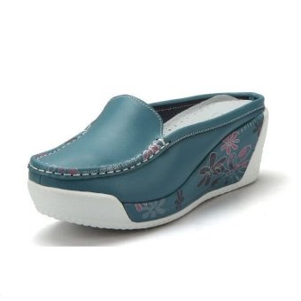 ZYSK Women Flower Print Flats Shoes (Dark Blue) Z061901  