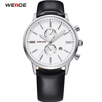 [100% Genuine]WEIDE Luxury Brand Genuine Leather Strap Analog Date Men's Quartz Watch Casual Watches Men Wristwatch  