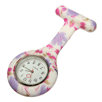 2 Pcs Women Girls Colorful Floral Clip-on Silicone Hanging Nurse Quartz Pin Fob Pocket Watch with Pin - intl  