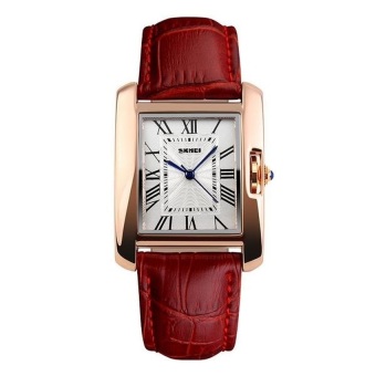 2016 Baru perhiasan wanita SKMEI kasual mewah merek jam kuarsa kulit wanita olahraga relojes mujer gaun wanita jam tangan gadis 1085 (Merah)  