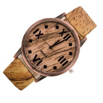 2016 Creative Fashion Wristwatch Leather Dial Mens Quartz Analog Watch Casual Males Bamboo Wooden Watches (Light Brown)  