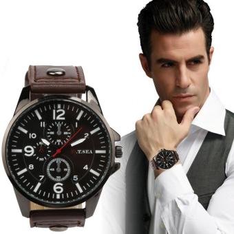2017 pria mewah jam tangan pria sport jam tangan kuarsa kulit jam tangan kopi - International  