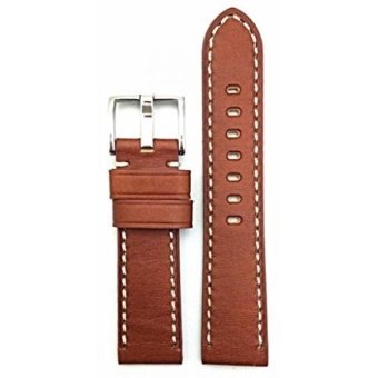 22mm, Brown, Panerai Style, Smooth Leather, White Stitches Watch Band - intl  