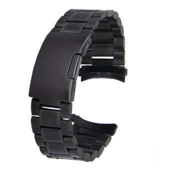 22mm Stainless Steel Solid Links Bracelet Watch Band Strap Curved End with 2pcs Watch Pins Spring Bars (Black)  