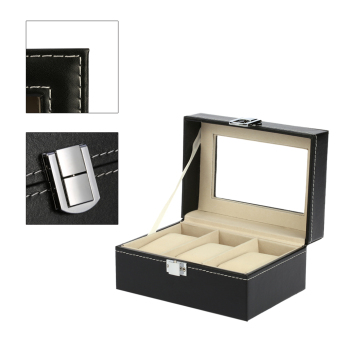 3-Slot PU Leather Fibreboard Watch Display Box Gorgeous Wristwatch Storage Organizer Case - intl  