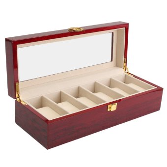 6 Slot Wood Watch Display Case Box Glass Top Jewelry Storage Organizer W/ Pillow - intl  