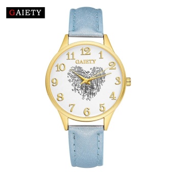 AJKOY-GAIETY G140 Women Fashion Leather Band Analog Quartz Round Wrist Watch Watches Light Blue - intl  