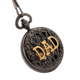 akerfush Antique DAD FOB Pocket Watch Necklace hollow mechanical man father's Day gift P289 ECS002254 (Black) - intl  