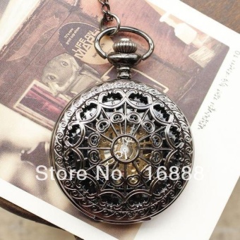 akerfush New arrival pocket watch necklace automatic mechanical watch hand wind spide pendants men women (as pic) - intl  