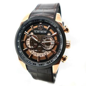 Alain Delon - Jam Tangan Pria - Rosegold-Hitam Ring Hitam - Strap Hitam - AD416-1542C  