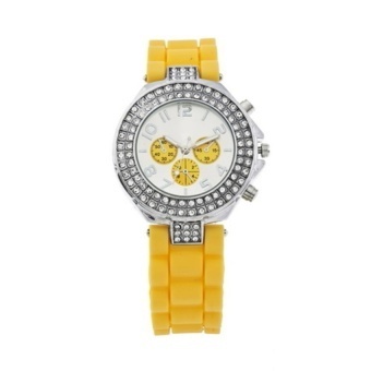 Allwin Charm Crystal Unisex Sport Jelly Silicone Strap WatchRhinestone Wristwatch Yellow - intl  