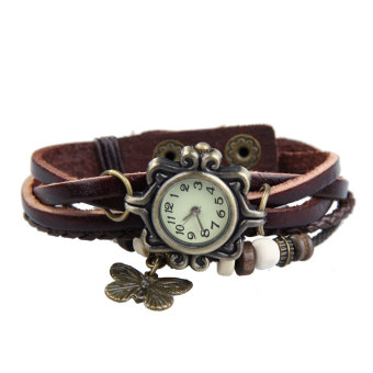 Amart Fashion Girl Retro Bracelet Quartz Wrist Watch Twisted Braid Strap(Brown) - intl  