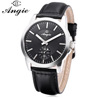 Angie 7159L Women Quartz Watch Luminous 3ATM Working Sub-dial Genuine Leather Band Wristwatch (Black) - intl  