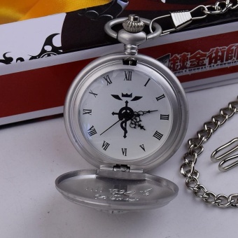 Anime Retro Men's Quartz Watch Fullmetal Alchemist Theme Pocket Watch with Necklace Chain (Silver B) - intl  