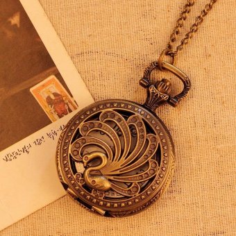 aobog Hollow Swan Design Pocket Watch Women Necklace Quartz Pendant Vintage With Long Chain New (bronze) - intl  