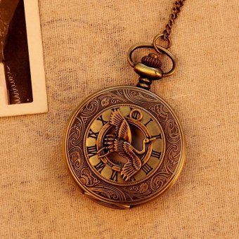 aobog Roman Number Bird Pattern Necklace Retro Pocket Watch Bronze For Men Women Unisex Quartz Alloy Pendant With Long Chain (bronze) - intl  