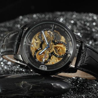 Automatic Men Skeleton Black Leather Stainless Steel Wristwatch - intl  