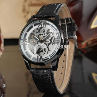 Automatic Skeleton with Black Leather Band Men Wristwatch - intl  