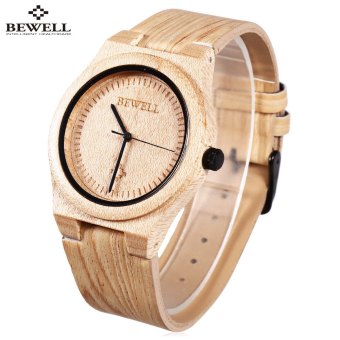 BEWELL ZS - W105CG Male Quartz Watch Imitation Wood Waves Grain Leather Strap Wooden Wristwatch  