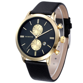 Bigskyie Fashion Men Casual Waterproof Date Leather Military Japan Watch Gift Black Gold  