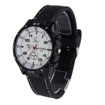 Black Silicone Gel Band Sports Quartz Analog Wristwatch White Dial for Men  