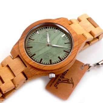 BOBO BIRD Arrival Men's Bamboo Wood Wristwatch Ghost Eyes Genuine Leather Strap Glow Analog Watches with Gift Box - intl  