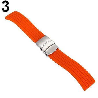 BODHI Waterproof Soft Silicone Watch Strap Deployment Buckle Stripe Band 16-24mm 16mm (Orange) - intl  