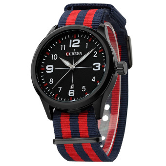 Brand CURREN Popular Quartz Watch Men Casual Wristwatches Nylon Weaved Watchband Men's Watches Original 8195 (Red Black) - intl  