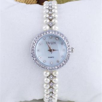 Brand Yaqin Women Watch Watch Small Short Pearl Band Rhinestone Luxury Lady Bracelet Clasp 6119 (Silver) - intl  