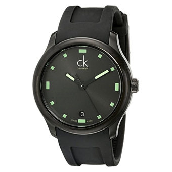 Calvin Klein Men's K2V214DX 'Visible' Black/Green Dial Black Rubber Strap Swiss Quartz Watch - Intl  