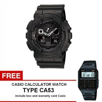 Casio G-shock GA-100-1A4 - Jam Tangan Pria - Hitam - Resin+ Free Casio Calculator Watch CA53  