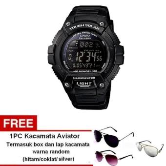 Casio Tough Solar Digital Watch Jam Tangan Pria - Resin Strap - Hitam - W-S220-1BVDF+ Free Kacamata Aviator Termasuk Kotak Kacamata Dan Lap Kacamata  