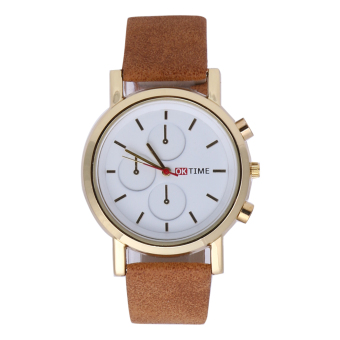 Casual Leather Three Eyes Analog Alloy Top Quartz Watch(Light Brown) - intl  