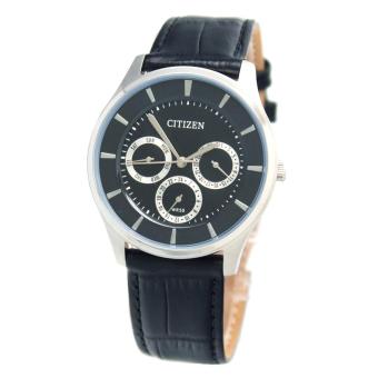 Citizen Watch Quartz Black Stainless-Steel Case Leather Strap Mens Japan NWT + Warranty AG8350-03E  