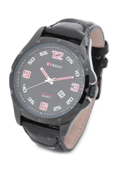CURREN 8121 Fashion Man's PU Band Quartz Analog Waterproof Wrist Watch - Black (1 x LR626) - intl  