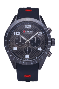 Curren 8167 Waterproof merek teratas pria Fashion jam tangan Quartz impor silikon hitam tempurung hitam permukaan (International)  