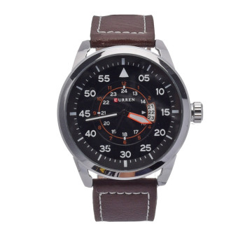 CURREN Men's Analog Quartz Date Sport Army Brown Leather Wrist Watch (Brown)  
