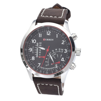 CURREN Men's Stainless Steel Faux Leather Strap Quartz Analog Wrist Watch (Silver+Black)  