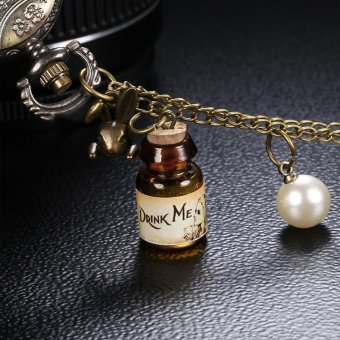 cusepra JIANG YUYAN Quartz Wishing Bottle Key Pendant Rabbit Pearls Bronze Pocket Watches Casual Chain Necklace Watch Clock - intl  