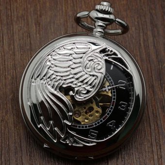 dmscs Creative mechanical watch animal phoenix pattern providespacket machine carved gold pocket watch (Grey) - intl  