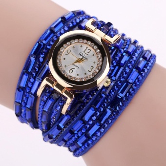 Duoya Brand Watches Women Luxury Crystal Women Gold Bracelet Quartz Wristwatch Rhinestone Clock Ladies Dress Gift Watches - Blue - intl  