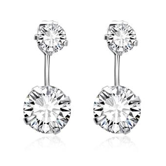 E007-A Luxury Dual Round Zircons Drop Earrings Jewelry for Women - Platinum - intl  