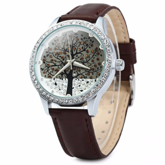 Elegant Fashion SKONE Female Wristwatches Rhinestone Diamond Embedded PU Strap Quartz Watches (Brown)  