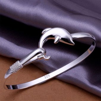 Fashion Elegant Solid Silver Dolphin Clasp Bangle Bracelet Jewelry For Lady - intl  